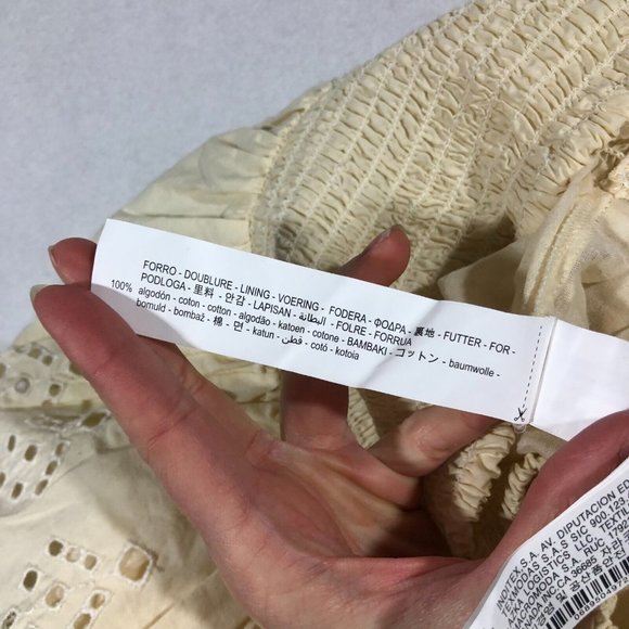 Zara Womens XS Tiered Eyelet Skirt 100% Cotton Cream Pale Yellow - Picture 12 of 14